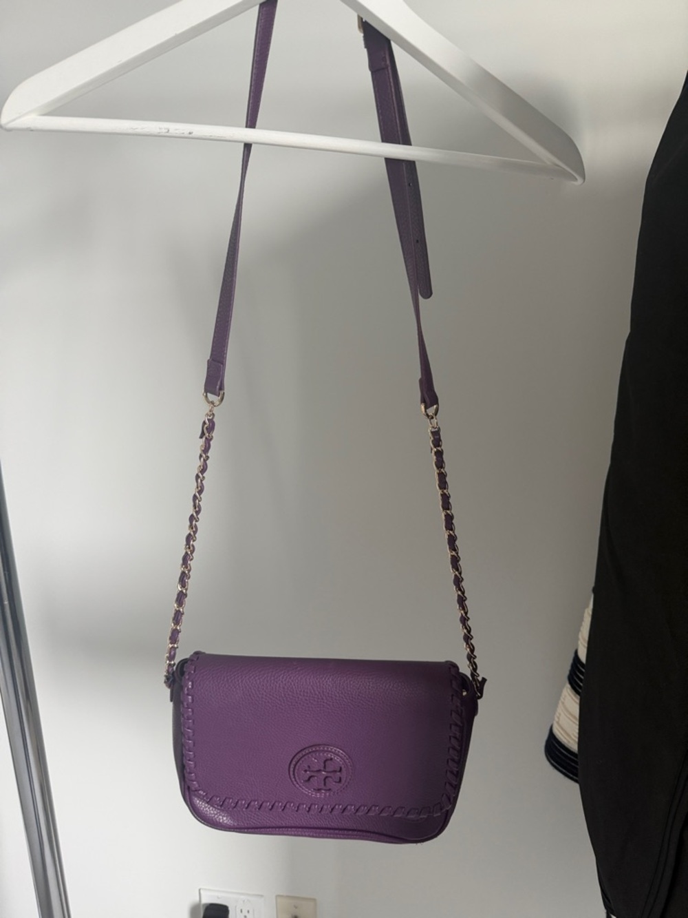 Tory Burch Purple Leather Chain-Trim Crossbody Bag